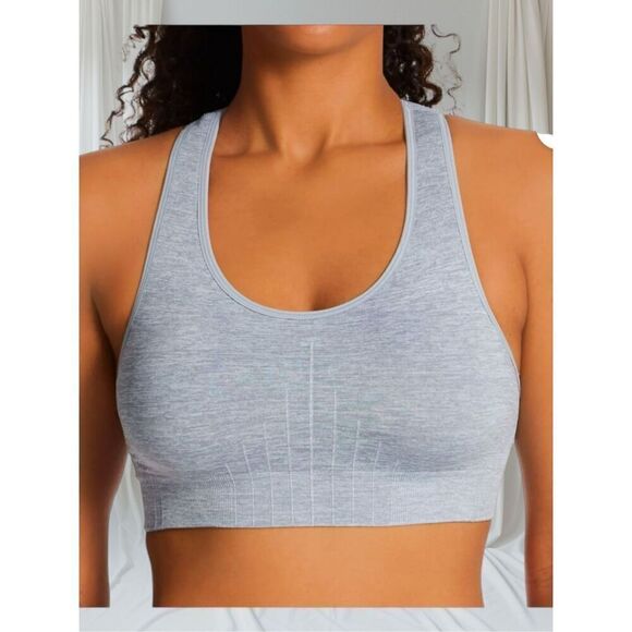 Hanes Women’s DHS101 Seamless Racerback Sports Bra Gray Heather Large - Picture 1 of 6